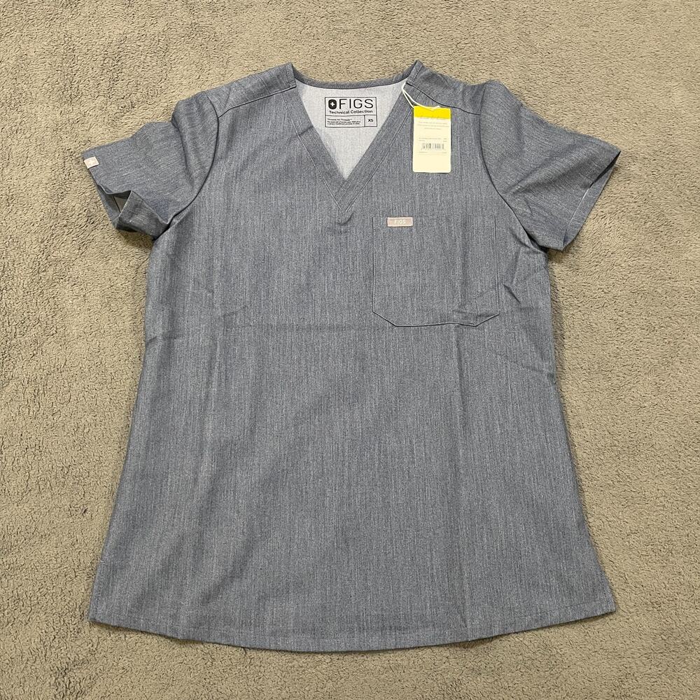 FIGS Catarina One Pocket Denim Grey Medical Nurse Scrub Top FW1000 Women's Sz XS